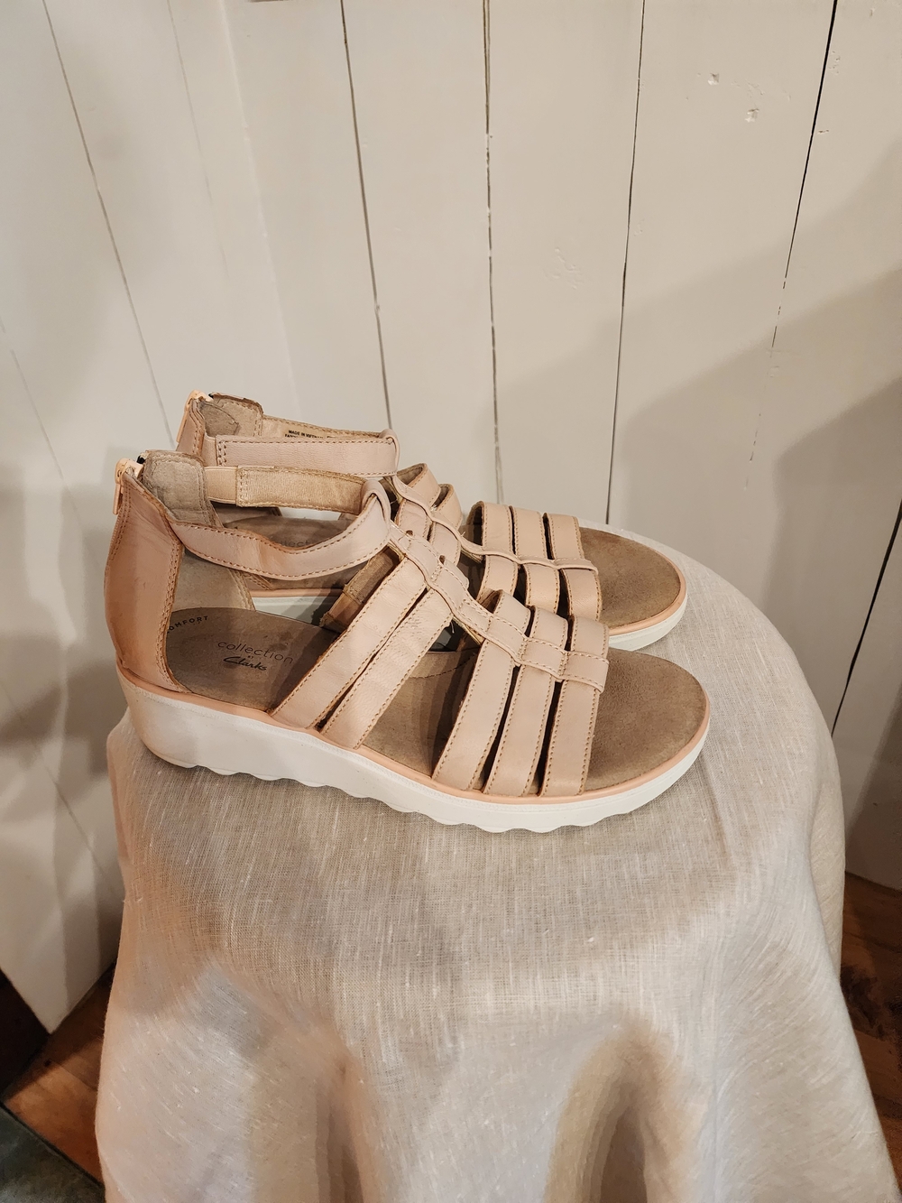Clarks Beige Strappy Wedge Sandals